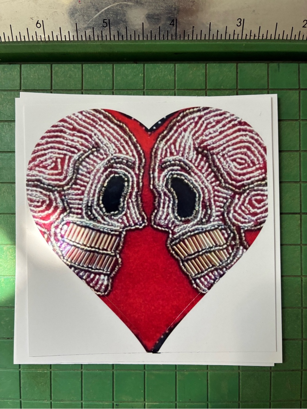 Skull Hearts Sticker Eternal Love Embroidery Print Seed Beaded Art Patch on Red